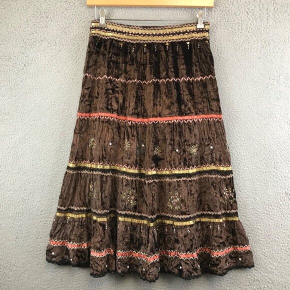 chaudry kc Dresses & Skirts - Chaudry KC Y2K Velvet Embellished Boho Maxi Skirt size M